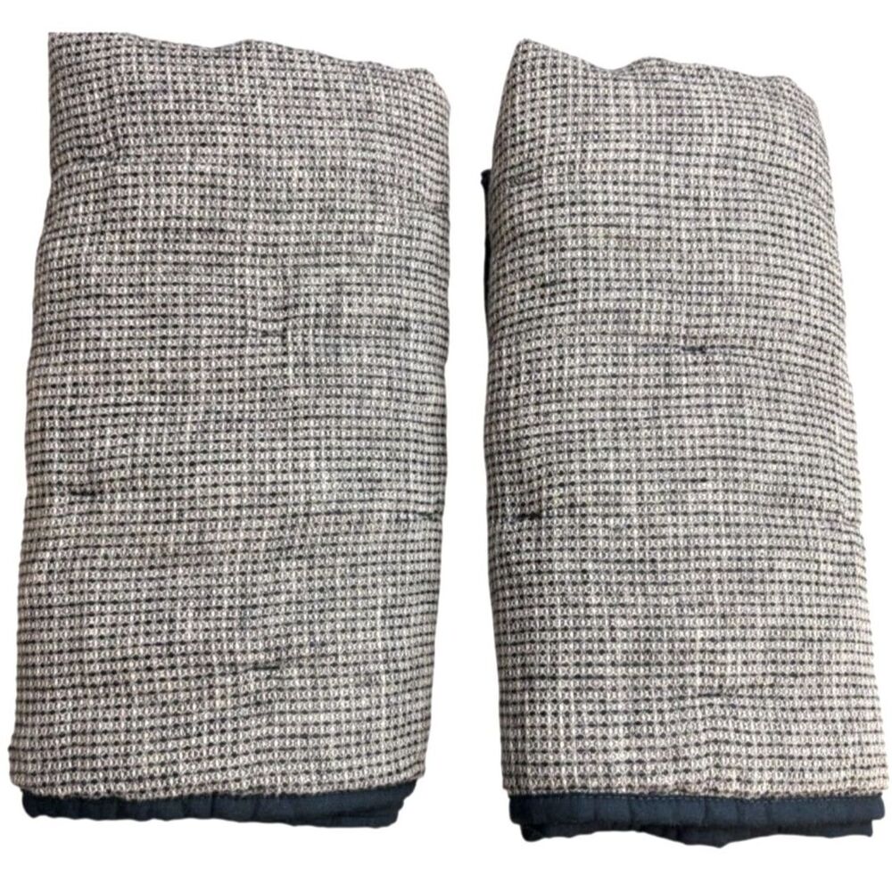 Pottery Barn European Flax Linen Waffle Quilted Standard Size Pillow Shams Navy